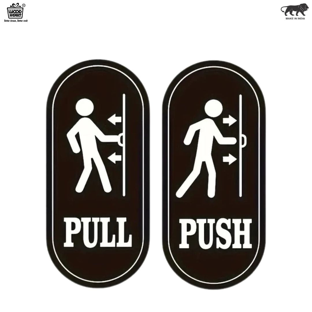 Black & White Push & Pull Door Sign Board – Rounded Vertical Design