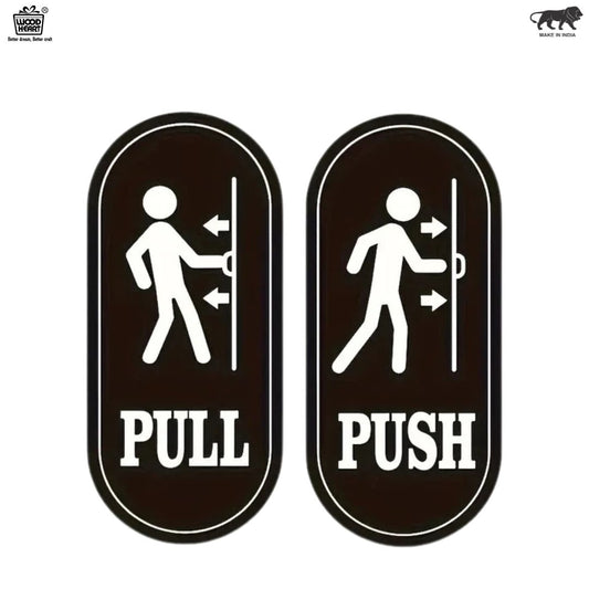 Black & White Push & Pull Door Sign Board – Rounded Vertical Design