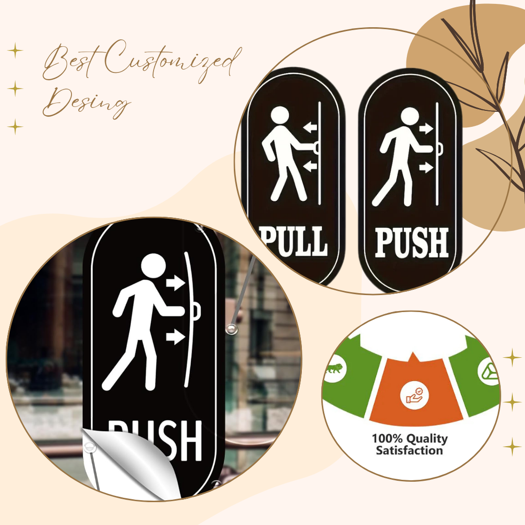 Black & White Push & Pull Door Sign Board – Rounded Vertical Design