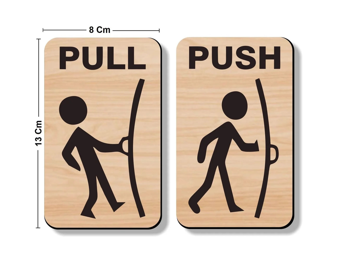 Wood Finish Push & Pull Door Sign Board – Stick Figure Design