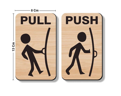 Wood Finish Push & Pull Door Sign Board – Stick Figure Design