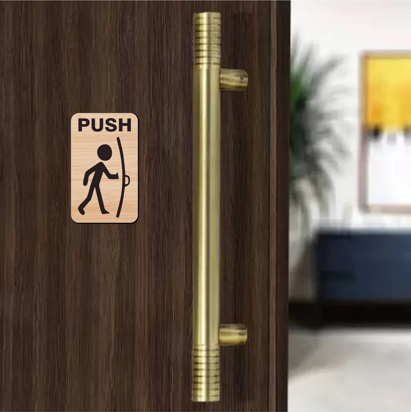 Wood Finish Push & Pull Door Sign Board – Stick Figure Design