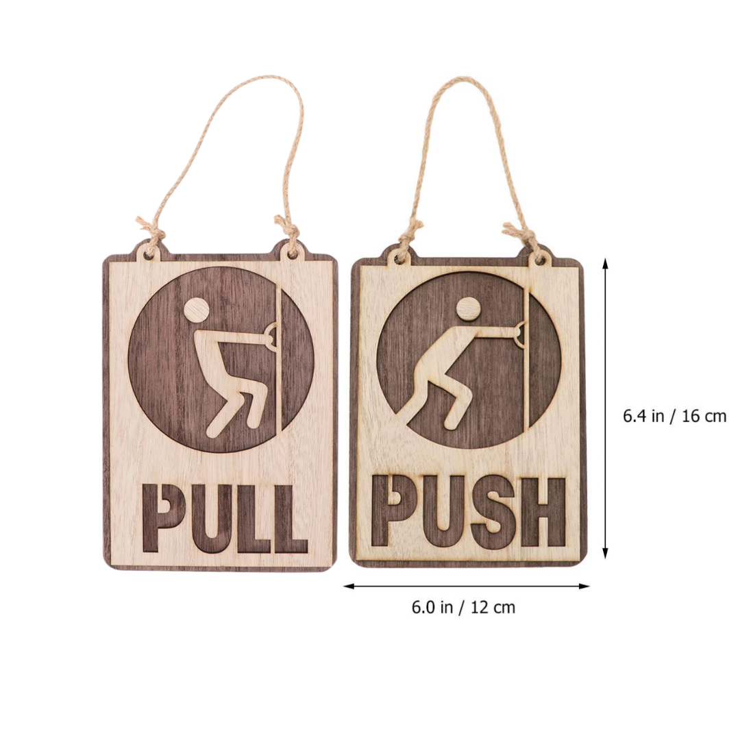 Rustic Wooden Push & Pull Hanging Door Signs – Dual Tone Engraved Design