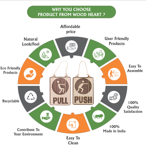 Rustic Wooden Push & Pull Hanging Door Signs – Dual Tone Engraved Design