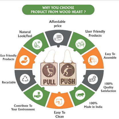 Rustic Wooden Push & Pull Hanging Door Signs – Dual Tone Engraved Design