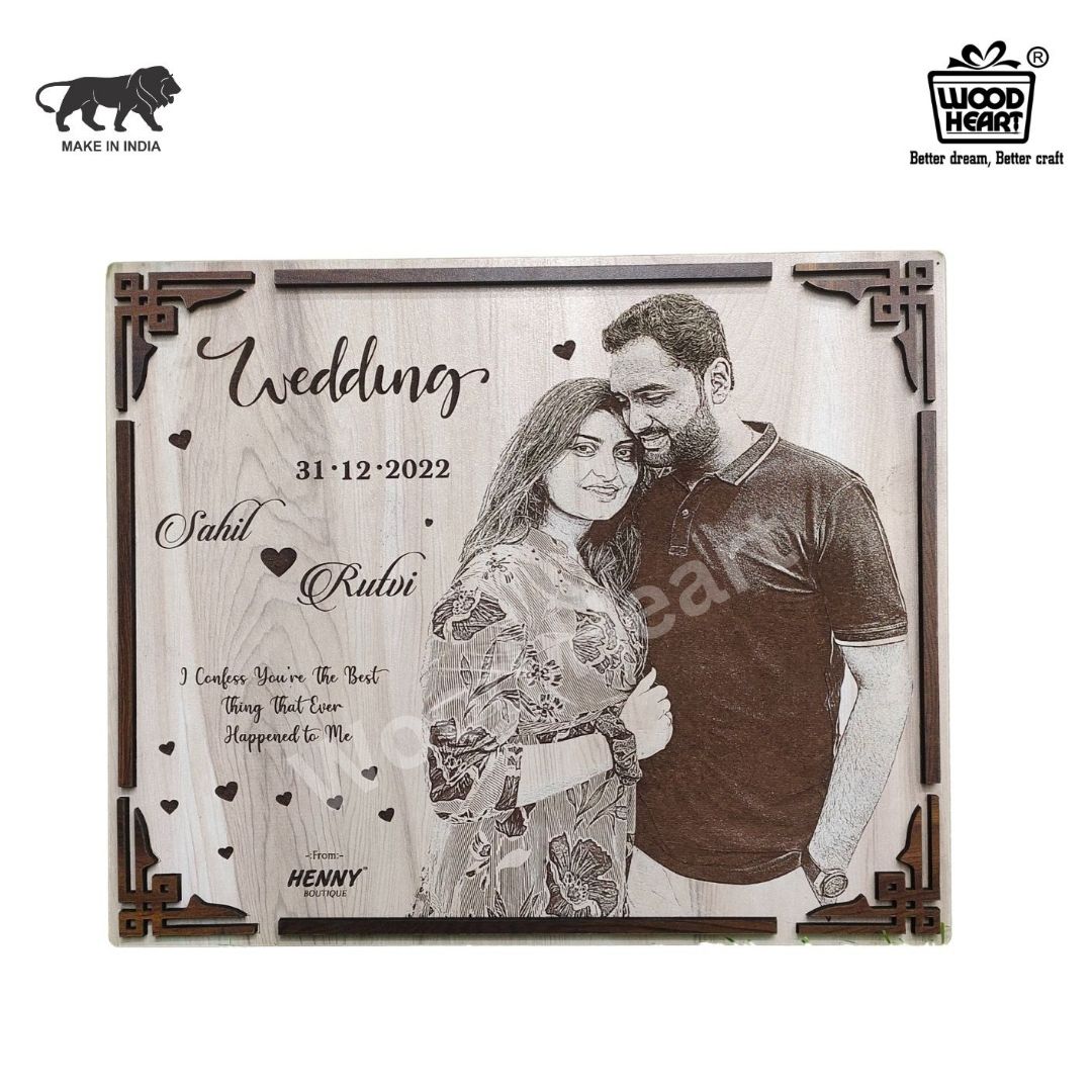 Personalized Wooden Wedding Photo Frame | Custom Engraved Couple Name & Date Gift by Wood Heart