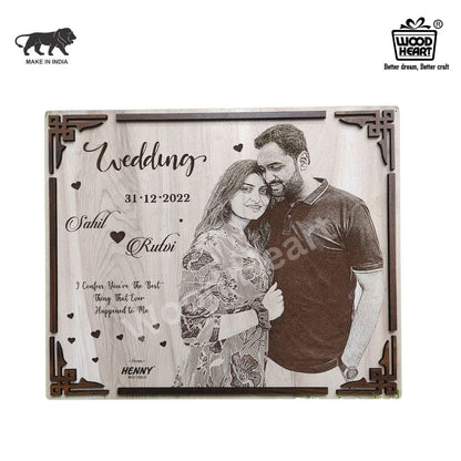 Personalized Wooden Wedding Photo Frame | Custom Engraved Couple Name & Date Gift by Wood Heart