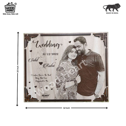 Personalized Wooden Wedding Photo Frame | Custom Engraved Couple Name & Date Gift by Wood Heart