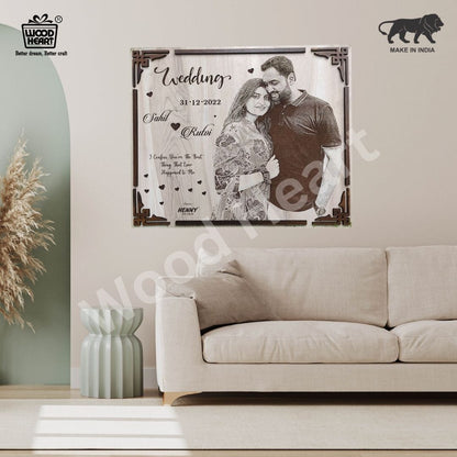 Personalized Wooden Wedding Photo Frame | Custom Engraved Couple Name & Date Gift by Wood Heart