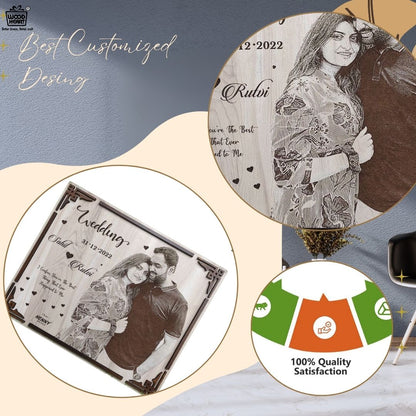 Personalized Wooden Wedding Photo Frame | Custom Engraved Couple Name & Date Gift by Wood Heart