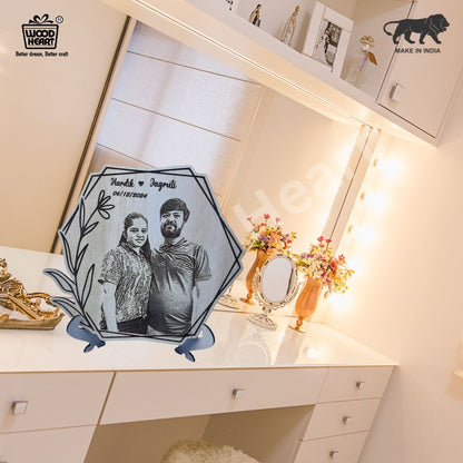 Personalized Wooden Engraved Photo Frame with Names & Date – Custom Couple Gift for Anniversary or Wedding