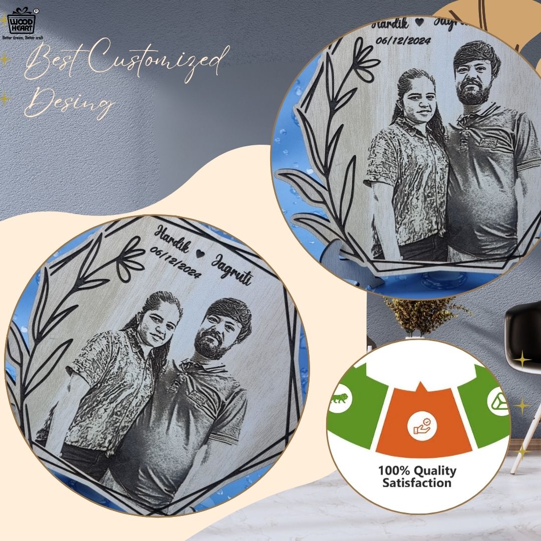 Personalized Wooden Engraved Photo Frame with Names & Date – Custom Couple Gift for Anniversary or Wedding