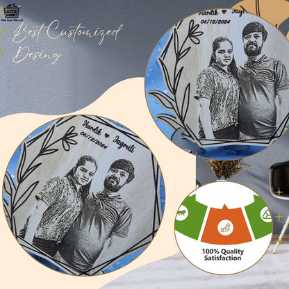 Personalized Wooden Engraved Photo Frame with Names & Date – Custom Couple Gift for Anniversary or Wedding