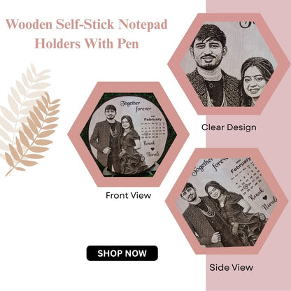 Personalized Wooden Engraved Calendar Frame with Couple Photo & Names – Custom Gift for Anniversary, Wedding, or Valentine’s Day