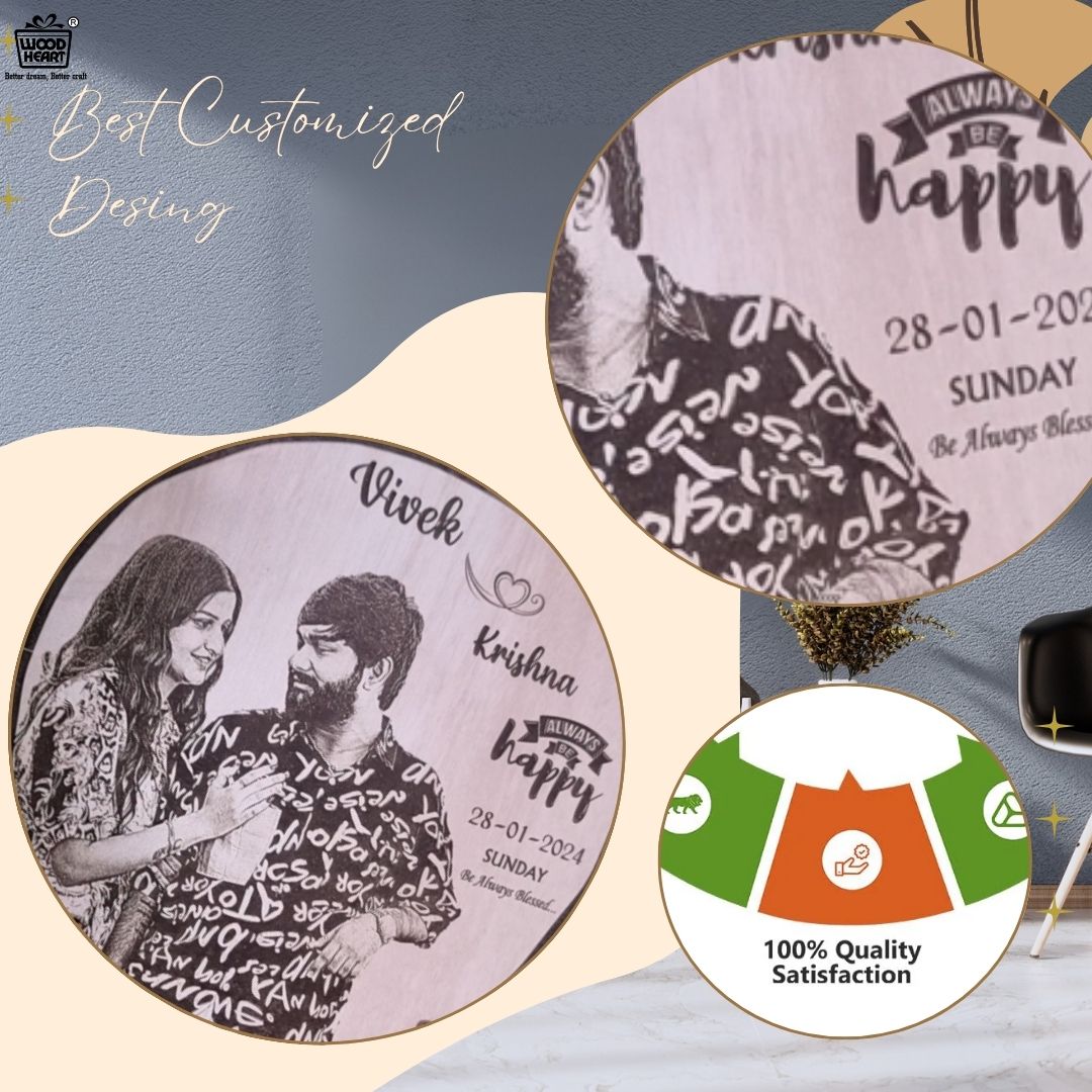 Personalized Wooden Engraved Couple Photo Frame with Date & Quote – Custom Gift for Anniversary, Wedding, or Valentine’s Day