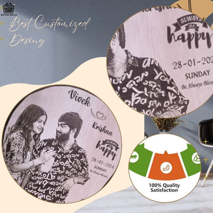 Personalized Wooden Engraved Couple Photo Frame with Date & Quote – Custom Gift for Anniversary, Wedding, or Valentine’s Day