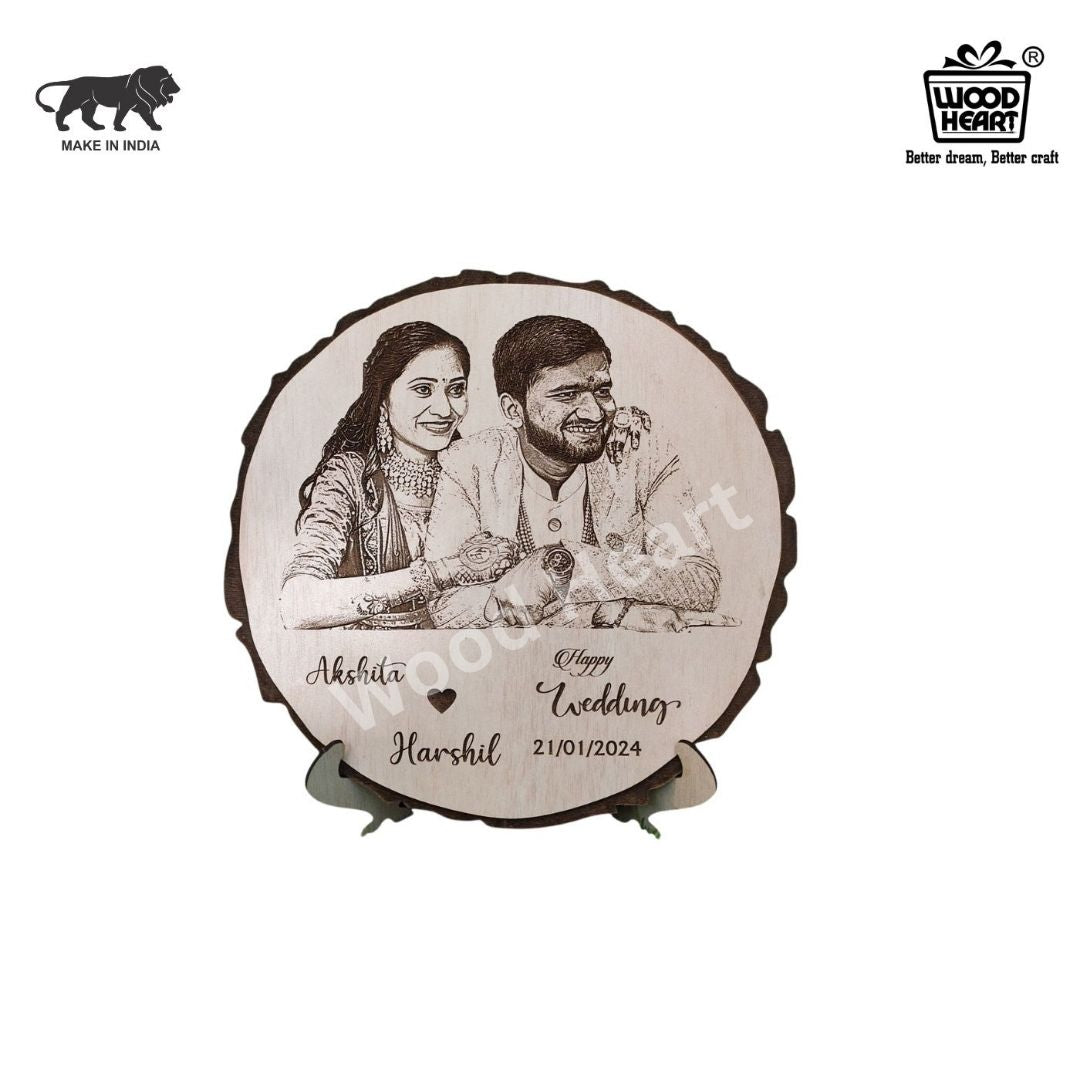 Personalized Wooden Engraved Wedding Photo Frame with Couple Names & Date – Custom Gift for Newlyweds or Anniversary