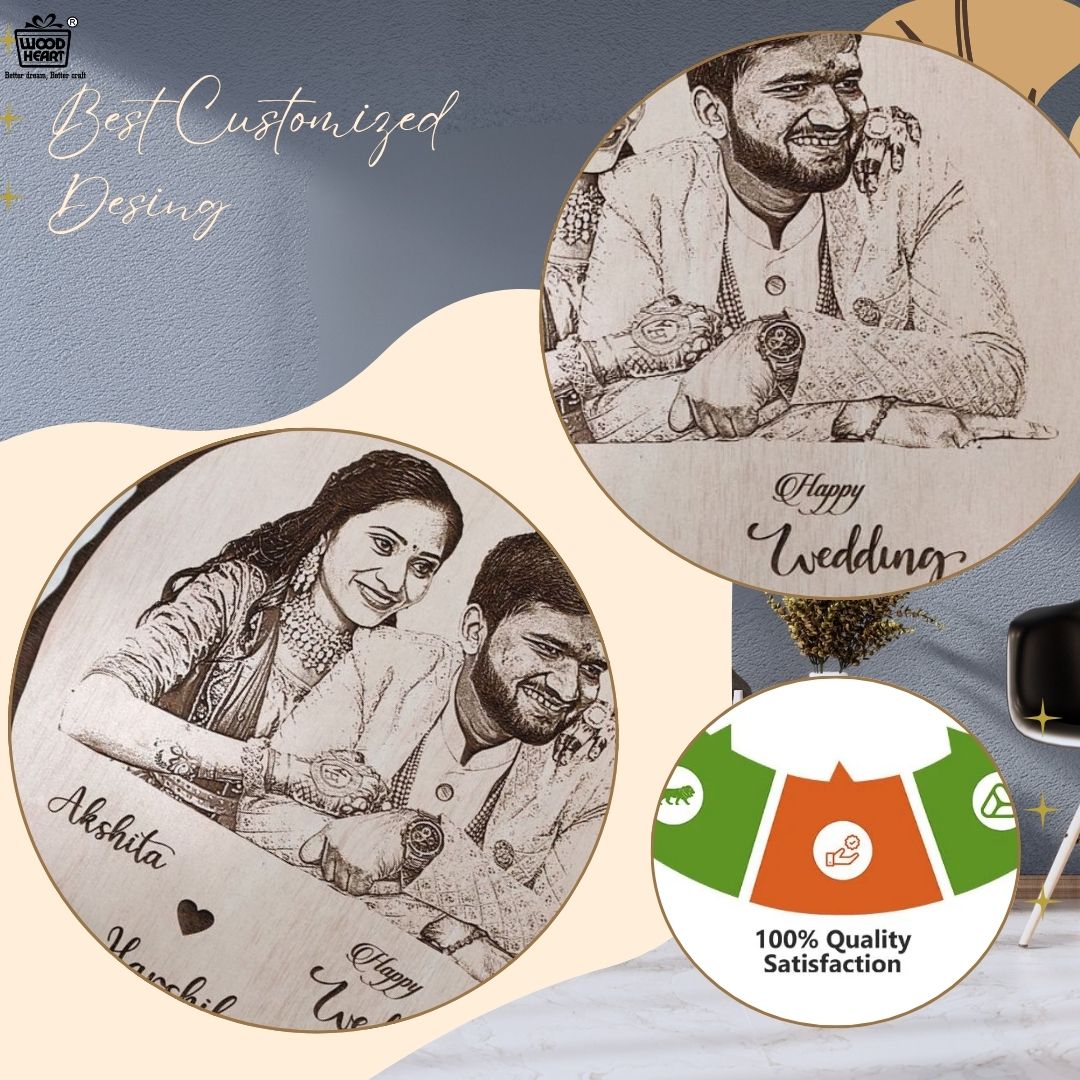 Personalized Wooden Engraved Wedding Photo Frame with Couple Names & Date – Custom Gift for Newlyweds or Anniversary