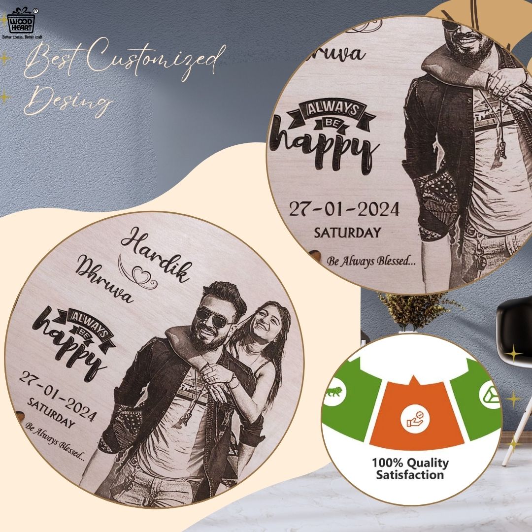 Personalized Wooden Engraved Couple Photo Frame with Names & Date – Custom Gift for Anniversary, Wedding, or Valentine’s Day