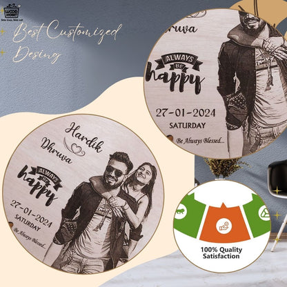 Personalized Wooden Engraved Couple Photo Frame with Names & Date – Custom Gift for Anniversary, Wedding, or Valentine’s Day