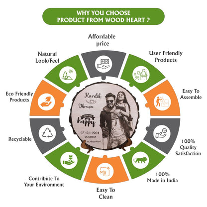 Personalized Wooden Engraved Couple Photo Frame with Names & Date – Custom Gift for Anniversary, Wedding, or Valentine’s Day