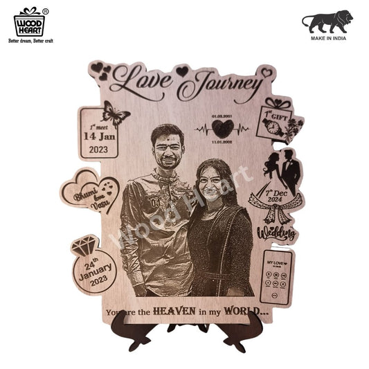 Personalized Love Journey Engraved Wooden Plaque – Custom Couple Photo Gift