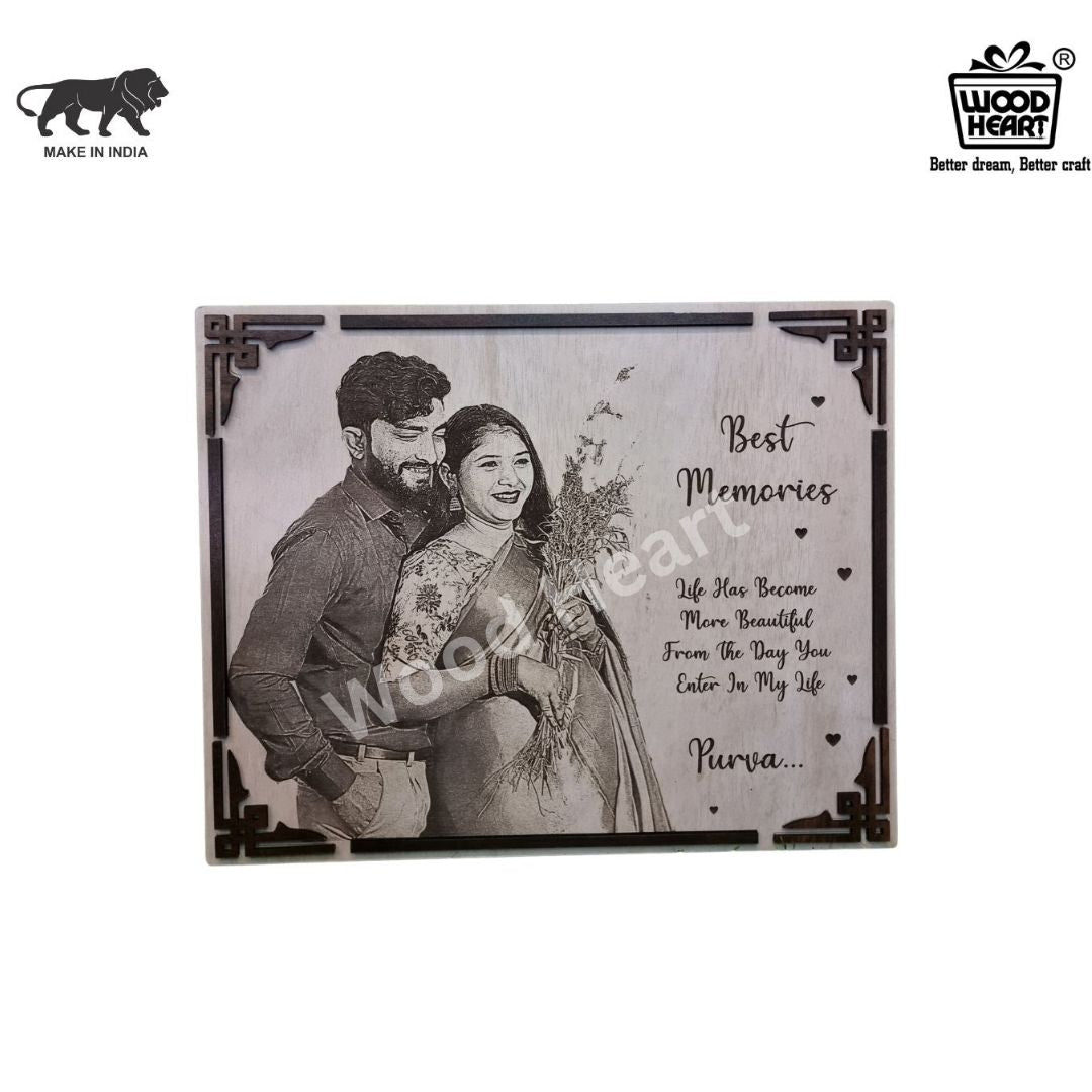 Personalized “Best Memories” Wooden Engraved Photo Plaque – Custom Couple Gift by Wood Heart
