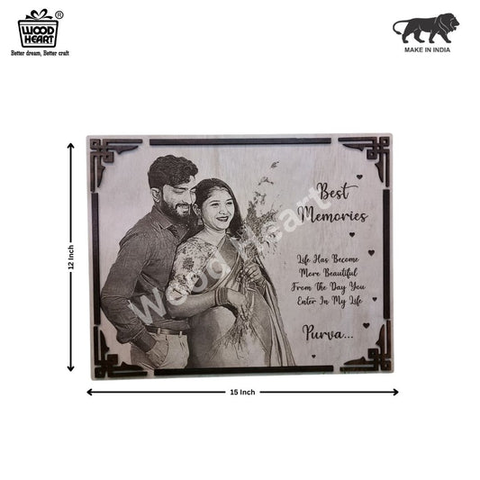 Personalized “Best Memories” Wooden Engraved Photo Plaque – Custom Couple Gift by Wood Heart