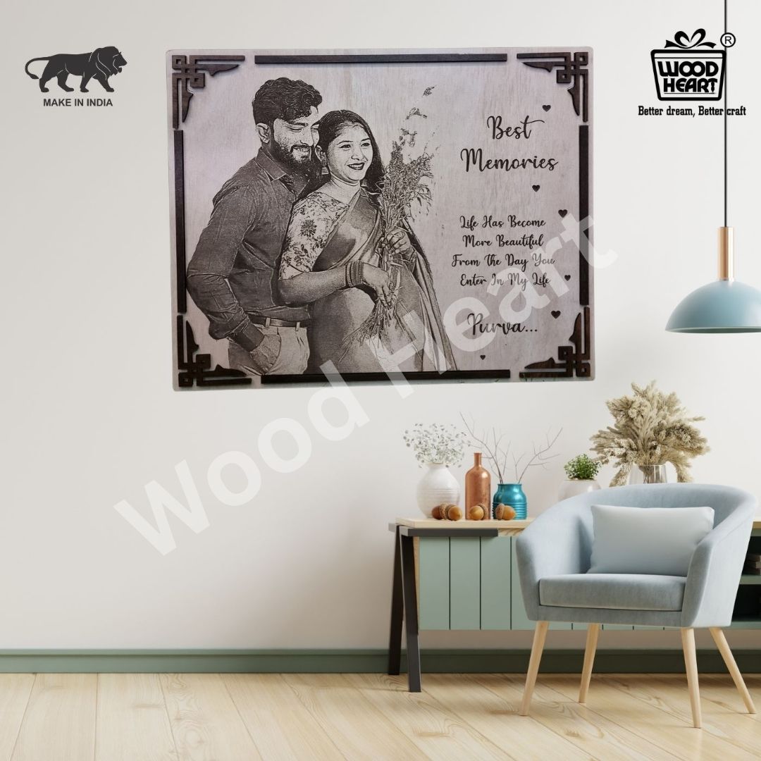 Personalized “Best Memories” Wooden Engraved Photo Plaque – Custom Couple Gift by Wood Heart