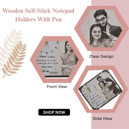 Personalized Wooden Photo Frame with Clock | Custom Wedding Gift Plaque