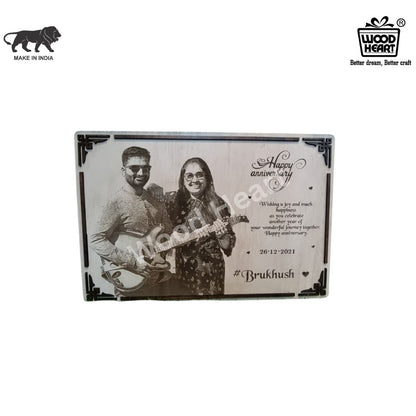 Personalized Wooden Anniversary Photo Frame | Custom Engraved Couple Gift Plaque by Wood Heart