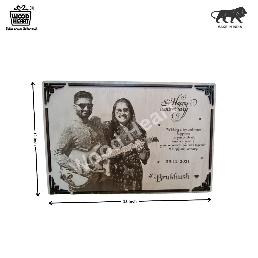 Personalized Wooden Anniversary Photo Frame | Custom Engraved Couple Gift Plaque by Wood Heart