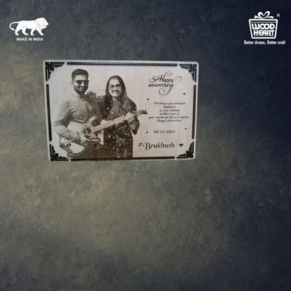 Personalized Wooden Anniversary Photo Frame | Custom Engraved Couple Gift Plaque by Wood Heart