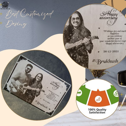 Personalized Wooden Anniversary Photo Frame | Custom Engraved Couple Gift Plaque by Wood Heart