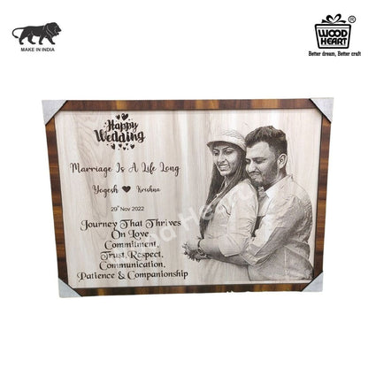 Personalized Wooden Wedding Photo Frame | Custom Engraved Couple Gift Plaque by Wood Heart