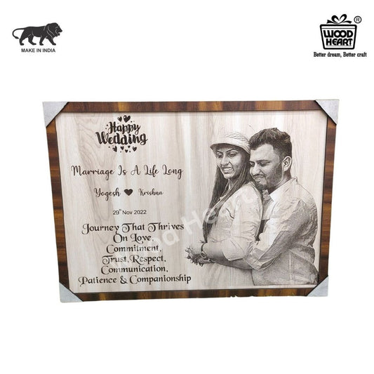 Personalized Wooden Wedding Photo Frame | Custom Engraved Couple Gift Plaque by Wood Heart