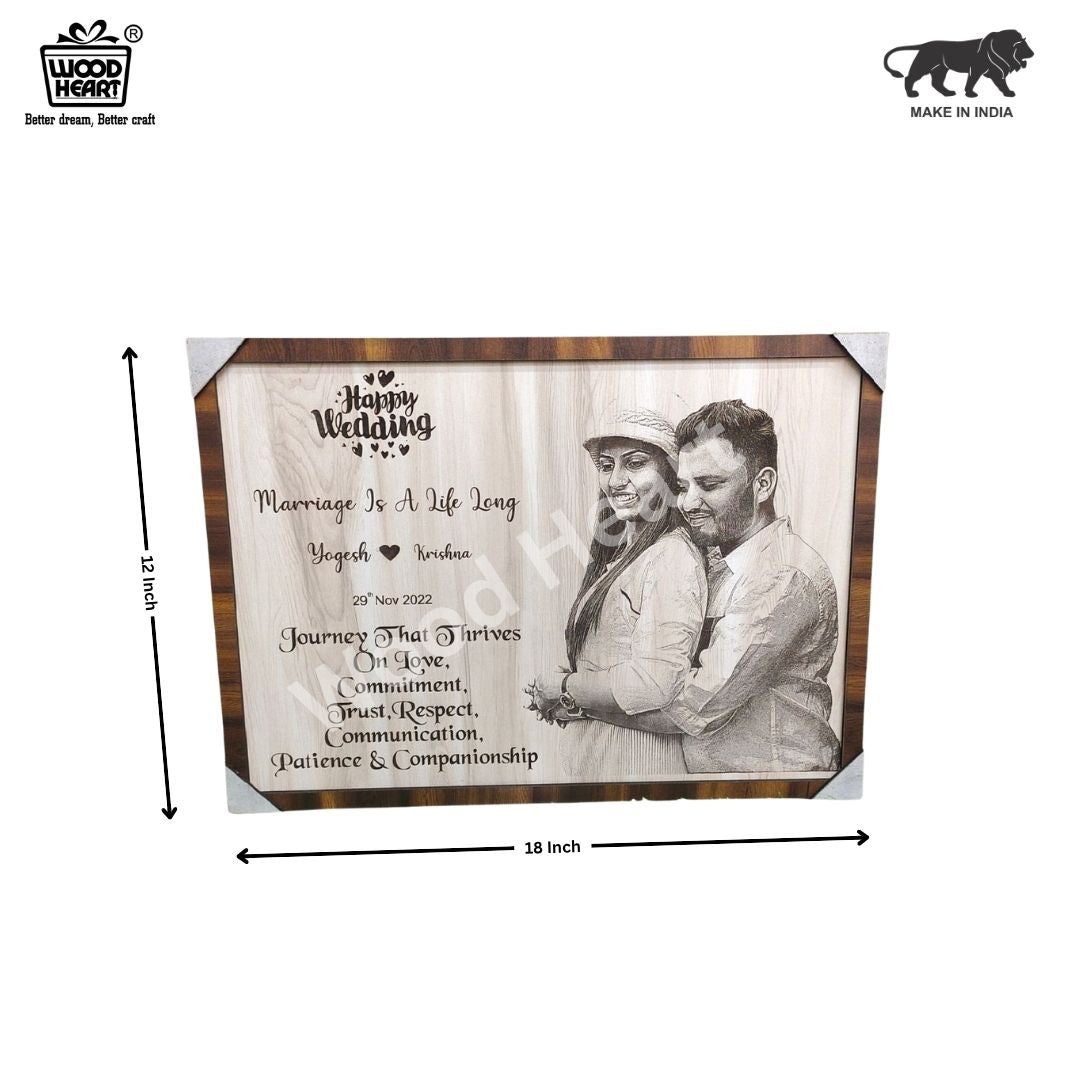 Personalized Wooden Wedding Photo Frame | Custom Engraved Couple Gift Plaque by Wood Heart