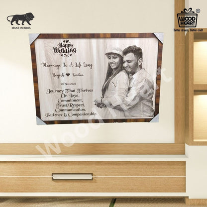 Personalized Wooden Wedding Photo Frame | Custom Engraved Couple Gift Plaque by Wood Heart