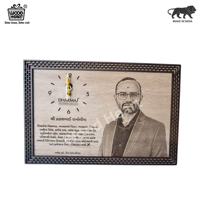Personalized Wooden Photo Frame with Clock | Custom Laser Engraved Gift for Corporate, Boss, or Appreciation – By Wood Heart