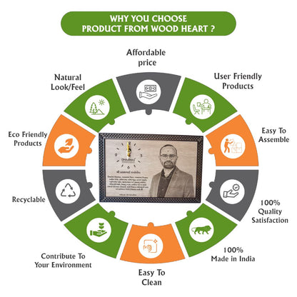 Personalized Wooden Photo Frame with Clock | Custom Laser Engraved Gift for Corporate, Boss, or Appreciation – By Wood Heart