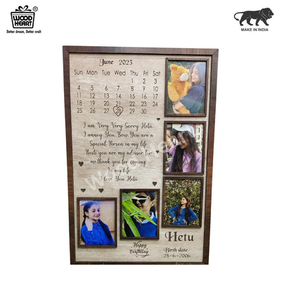 Personalized Wooden Birthday Calendar Photo Frame | Custom Engraved Gift for Special Occasions