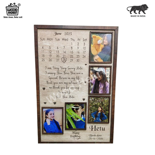 Personalized Wooden Birthday Calendar Photo Frame | Custom Engraved Gift for Special Occasions