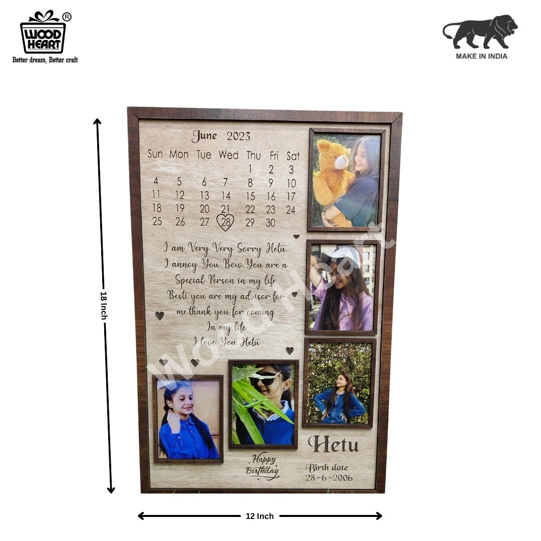Personalized Wooden Birthday Calendar Photo Frame | Custom Engraved Gift for Special Occasions