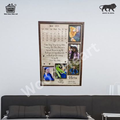 Personalized Wooden Birthday Calendar Photo Frame | Custom Engraved Gift for Special Occasions