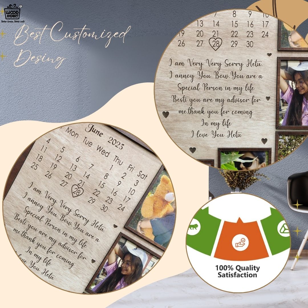 Personalized Wooden Birthday Calendar Photo Frame | Custom Engraved Gift for Special Occasions