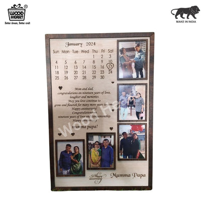 Wooden Personalized Anniversary Calendar Photo Frame – Custom Engraved Gift for Parents (19th Anniversary Edition)
