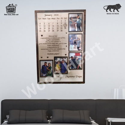 Wooden Personalized Anniversary Calendar Photo Frame – Custom Engraved Gift for Parents (19th Anniversary Edition)
