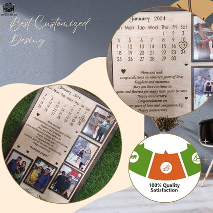 Wooden Personalized Anniversary Calendar Photo Frame – Custom Engraved Gift for Parents (19th Anniversary Edition)