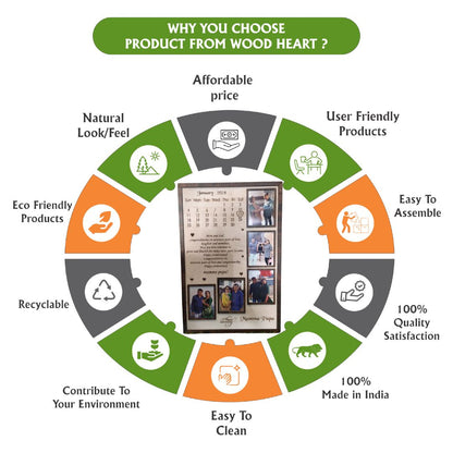 Wooden Personalized Anniversary Calendar Photo Frame – Custom Engraved Gift for Parents (19th Anniversary Edition)