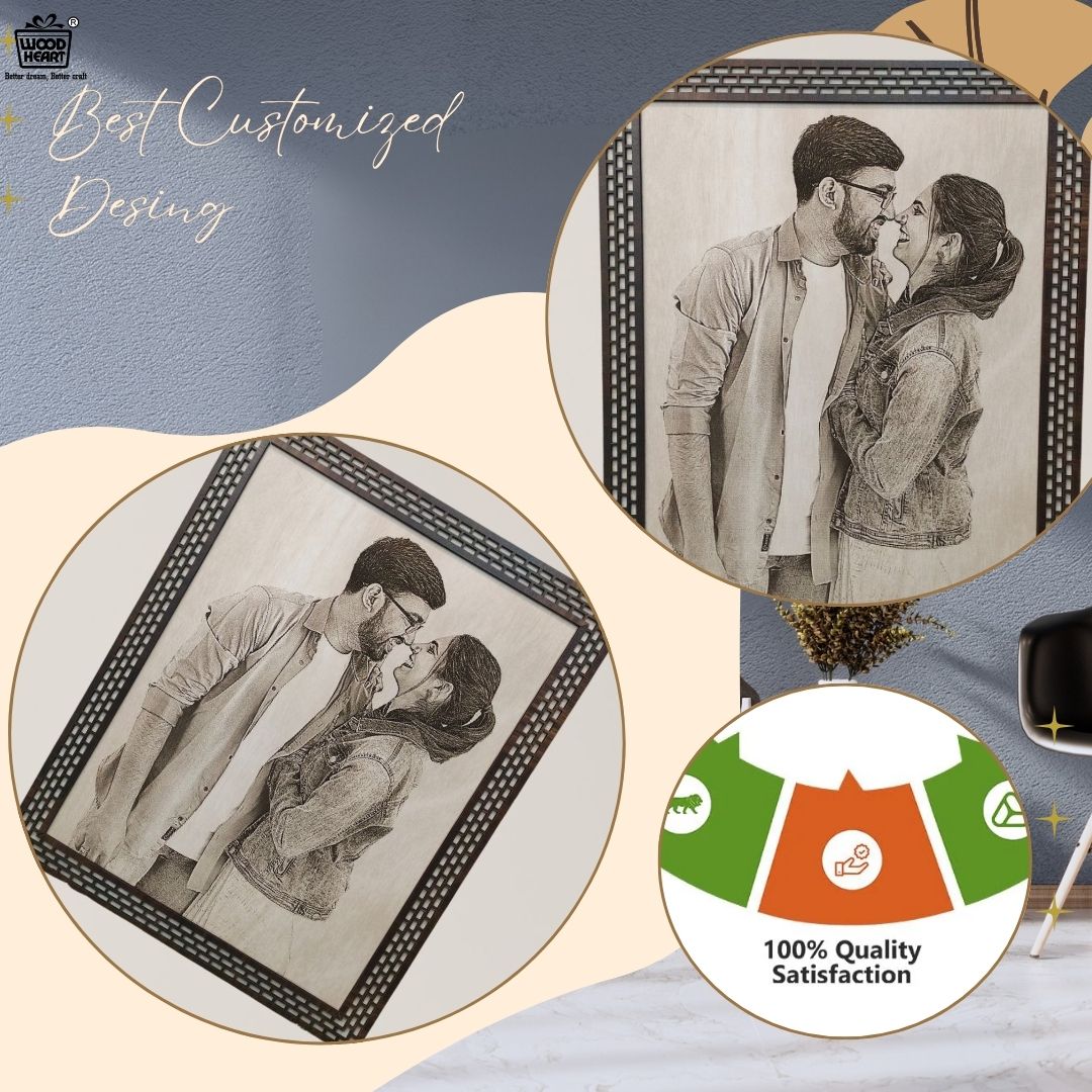 Personalized Wooden Engraved Photo Frame | Custom Couple Gift Plaque